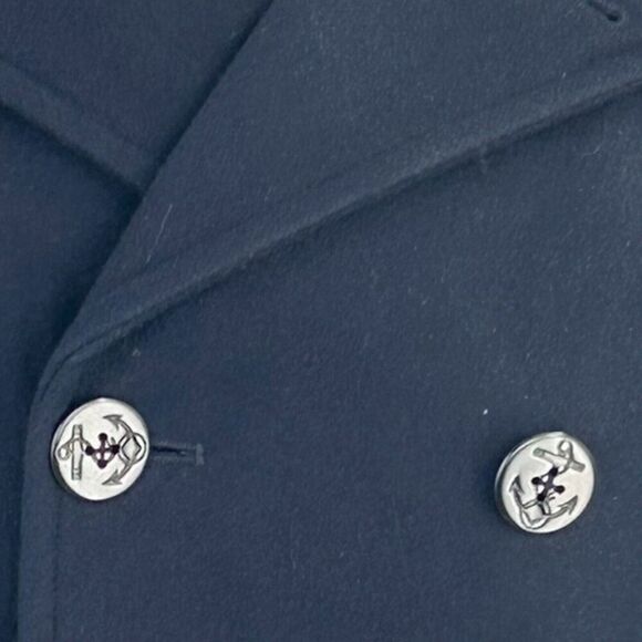 Tommy Hilfiger Men’s Double Breasted Wool Blend Pea Coat Navy Blue Small Flaw - Picture 5 of 14